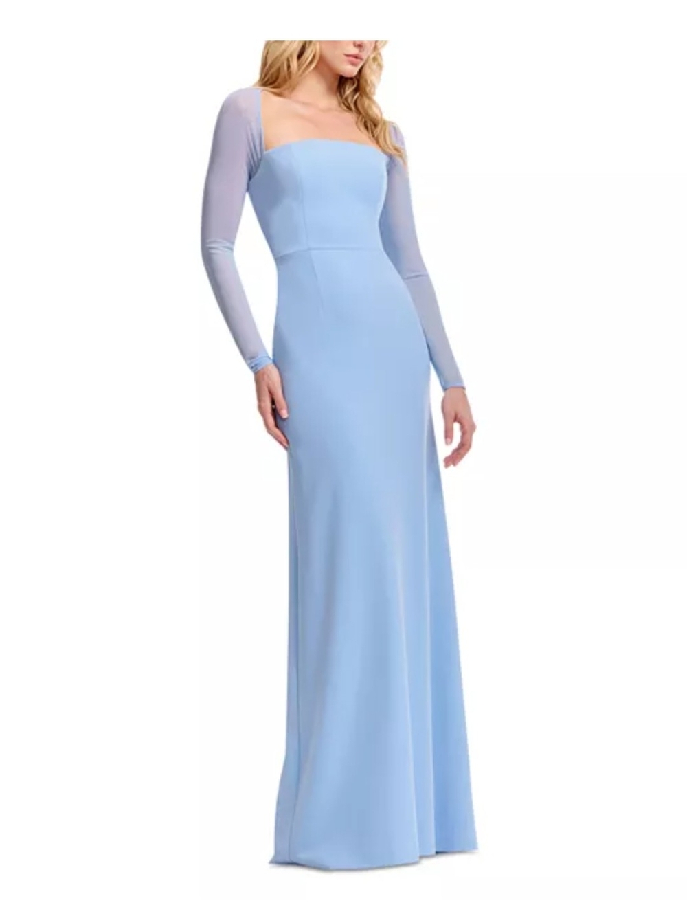 Dress the Population Powder Blue Long Sleeve Square Neck Gown